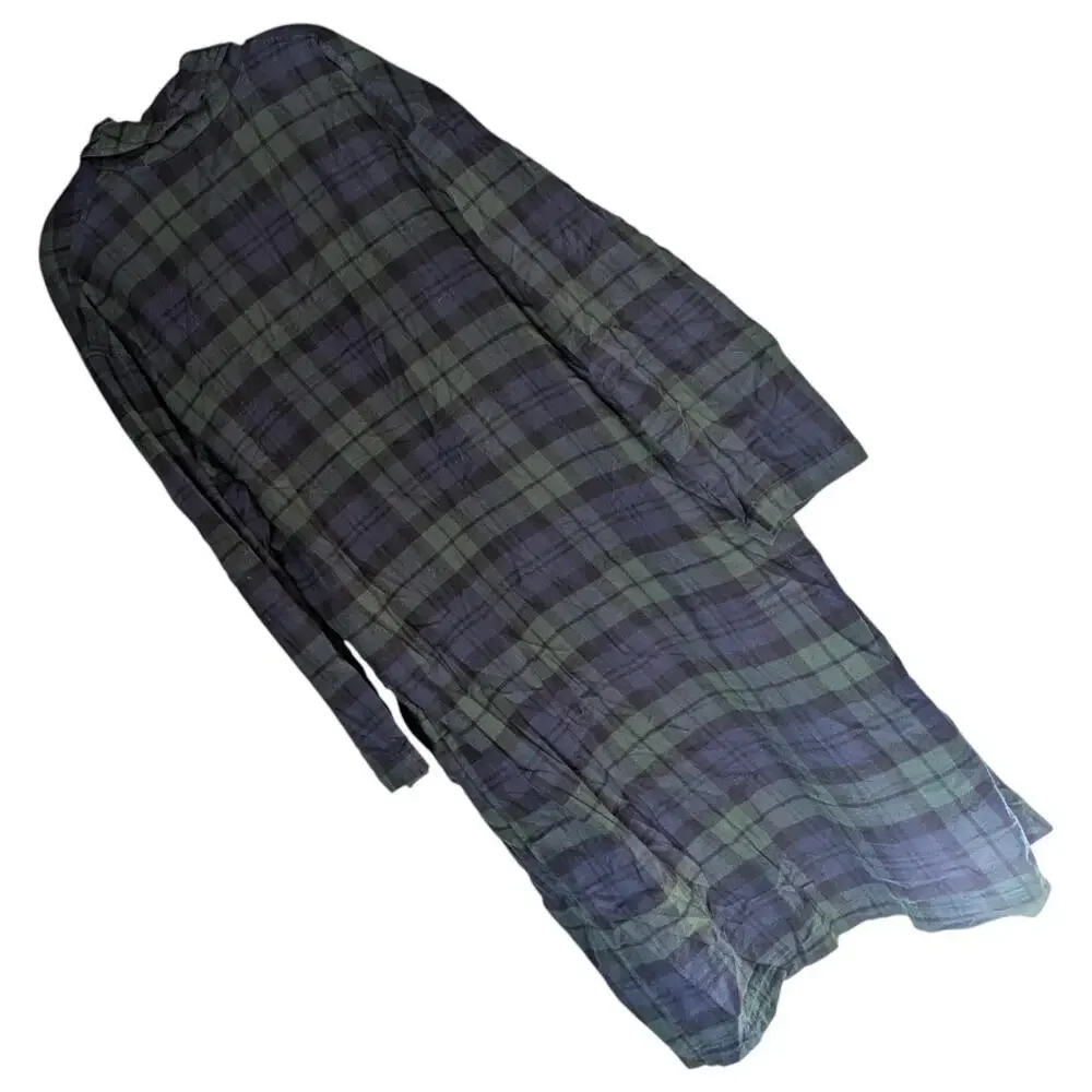 Polo Ralph Lauren Robe Mens Large Green Navy‎ Plaid Cotton Flannel Belted Lounge